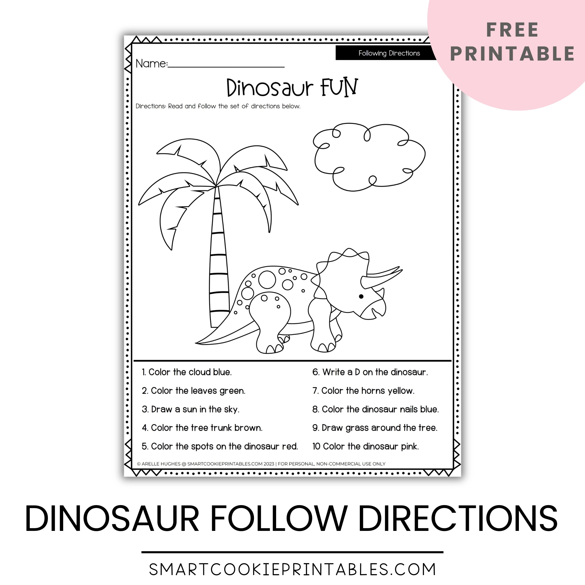 Free Dinosaur Following Directions Printables Smart Cookie Printables