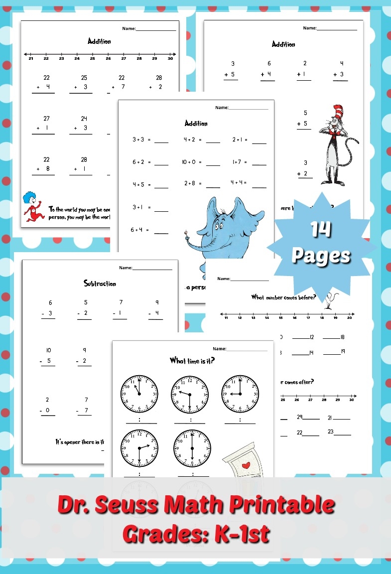 Free Dr Seuss Printable Math Pack For Grades K 1st