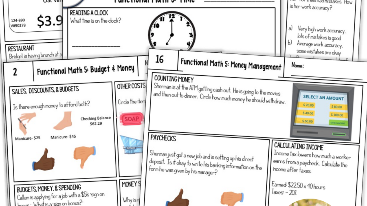 Free Functional Math Worksheets For Special Education