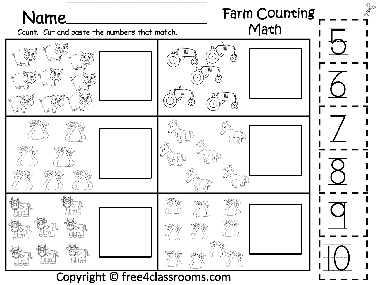 Free Kindergarten Cut And Paste Worksheet Farm Counting
