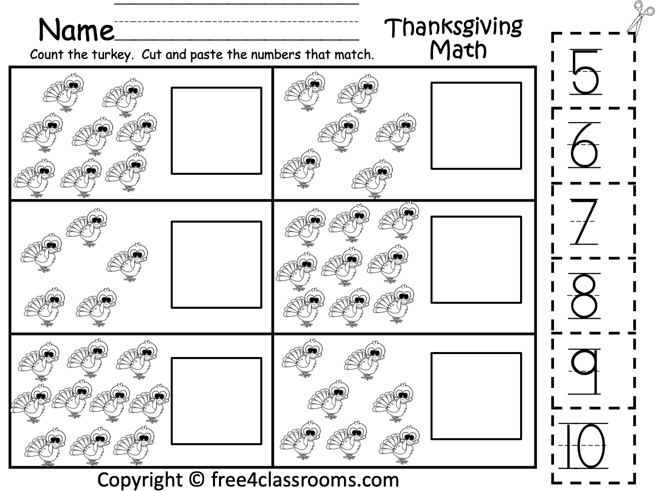 Free Kindergarten Cut And Paste Worksheet Thanksgiving