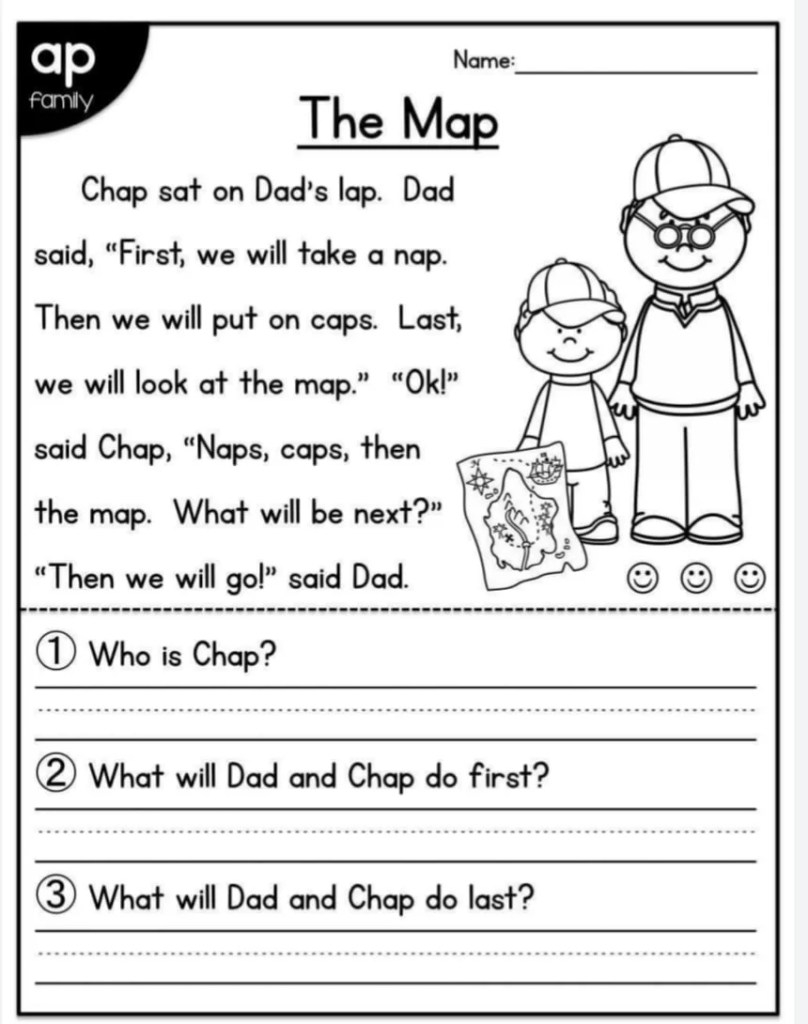 kindergarten reading worksheet