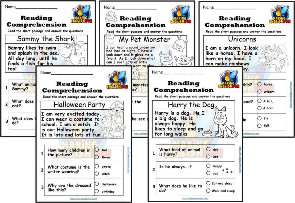 Free Kindergarten Reading Comprehension Cards And Colouring WorksheetsMaking English Fun