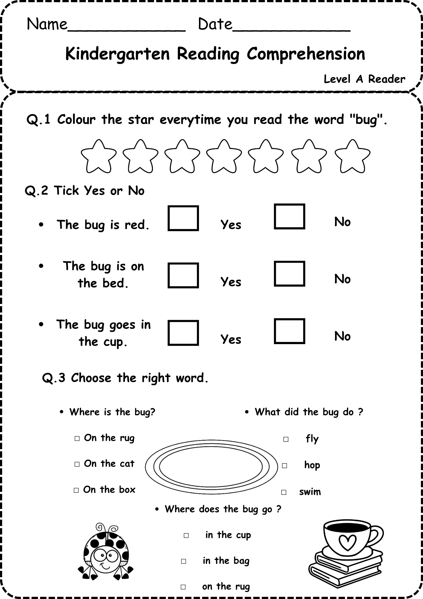 kindergarten worksheets reading