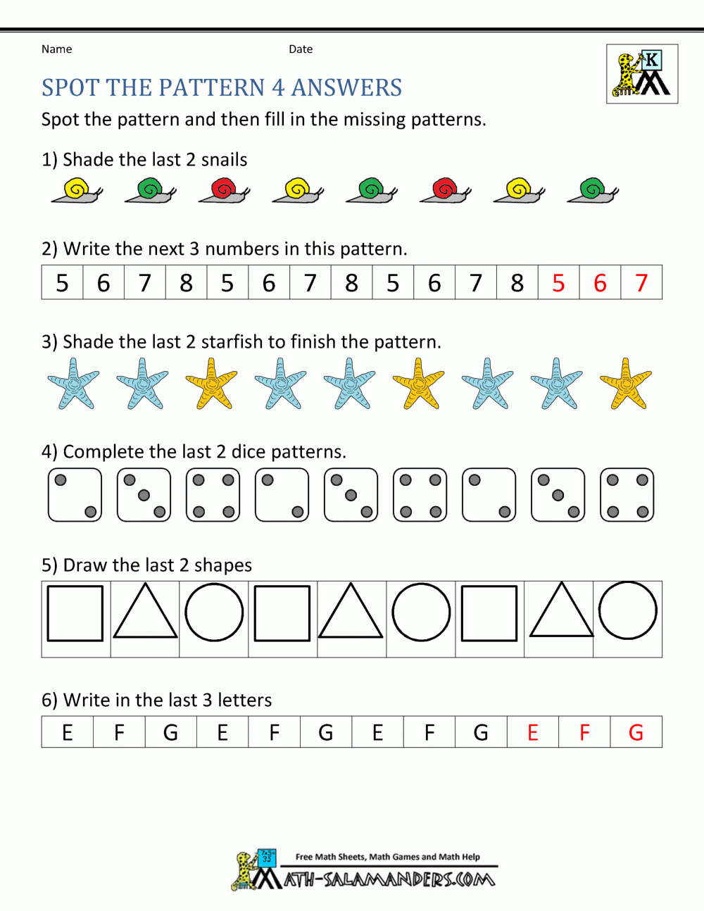 Free Kindergarten Worksheets Spot The Patterns