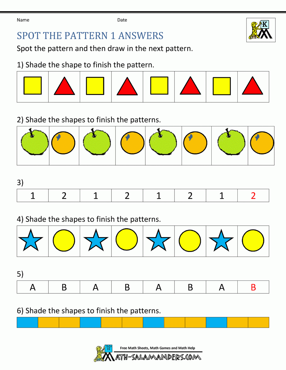 pattern worksheets for kindergarten