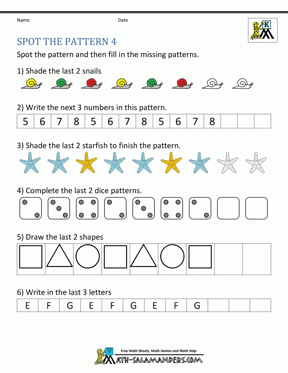 Free Kindergarten Worksheets Spot The Patterns