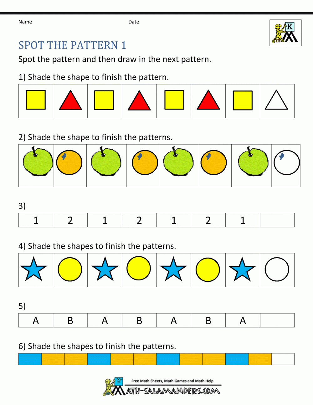 Free Kindergarten Worksheets Spot The Patterns Free Kindergarten Worksheets Spot The Patterns