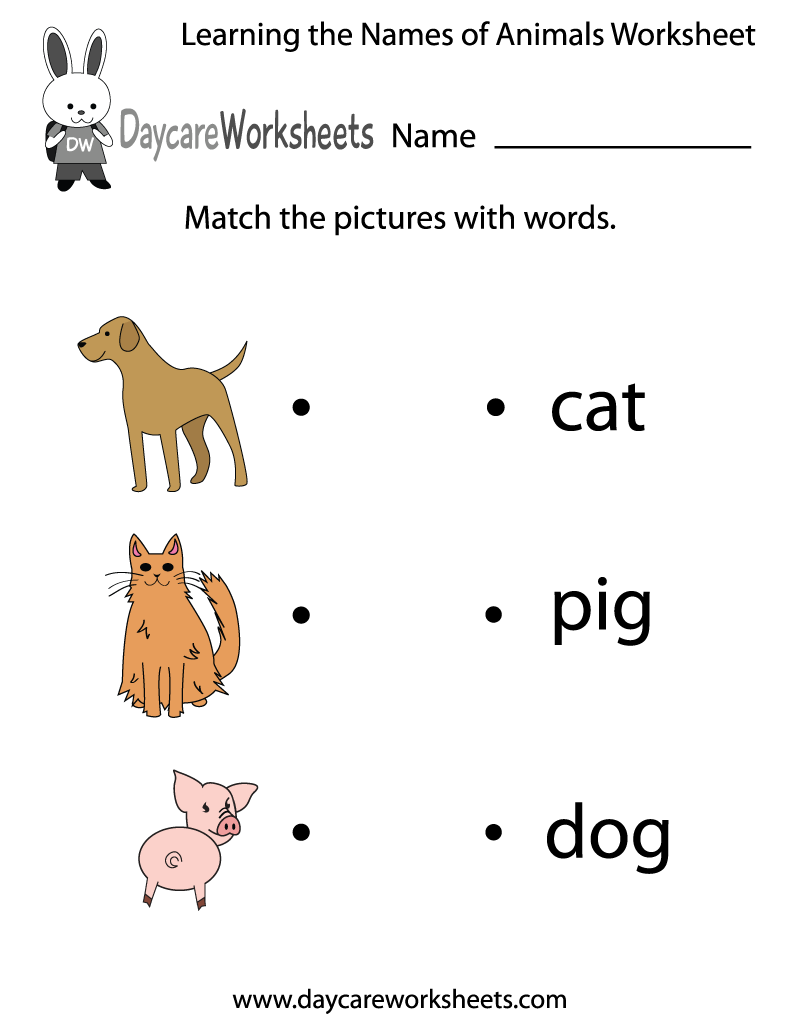 Free Learning The Names Of Animals Worksheet For Preschool Free Learning The Names Of Animals Worksheet For Preschool