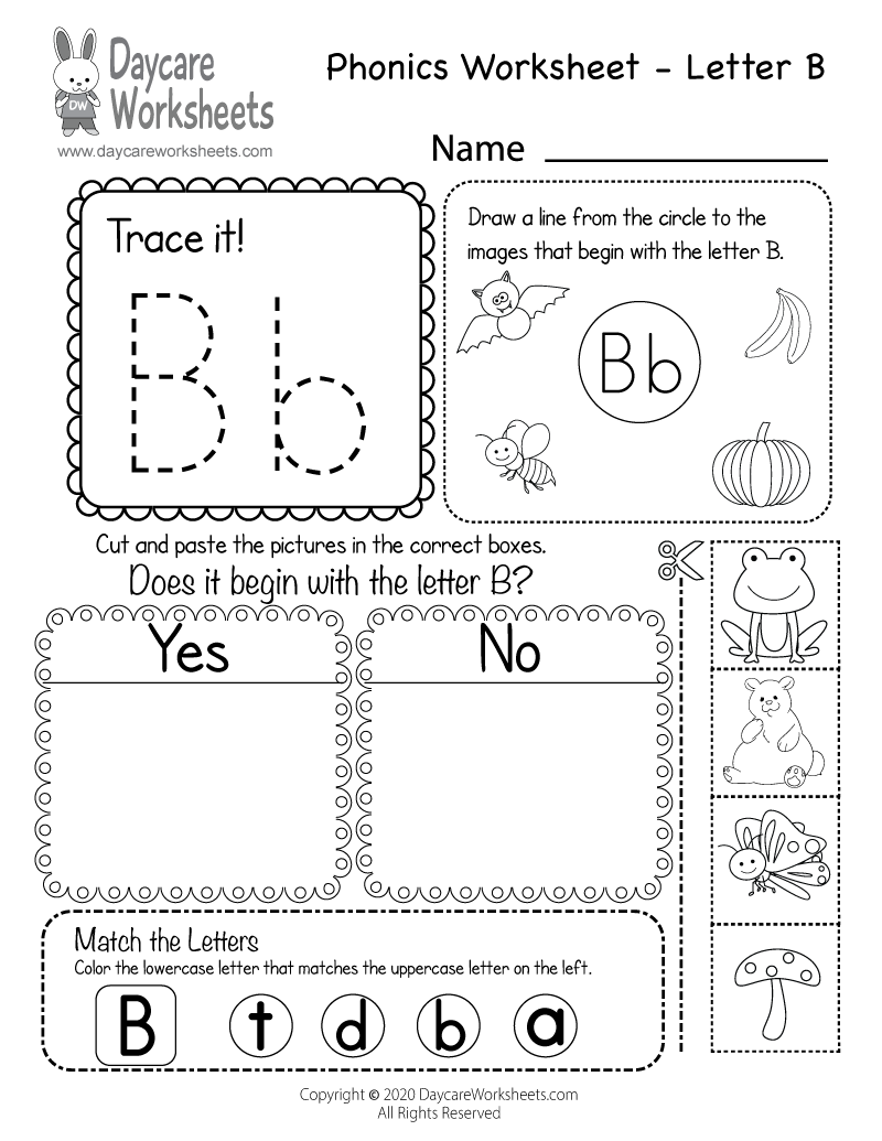 Free Letter B Phonics Worksheet For Preschool Beginning Sounds