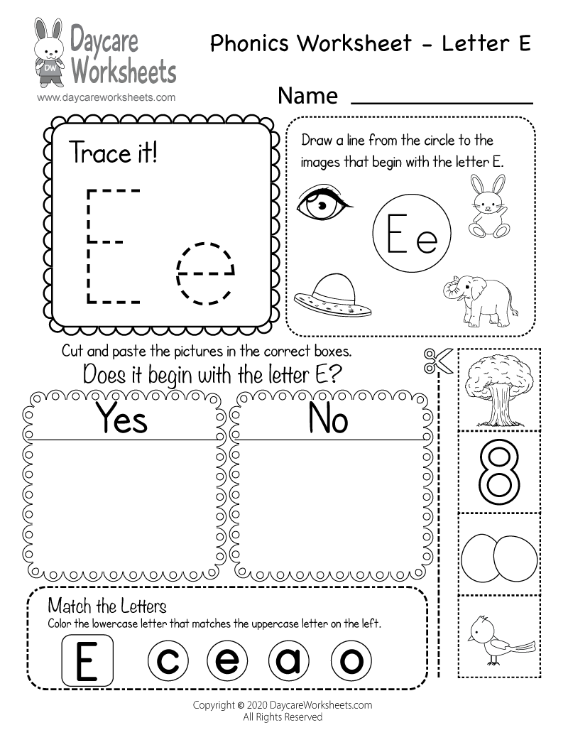 free printable letter e worksheets