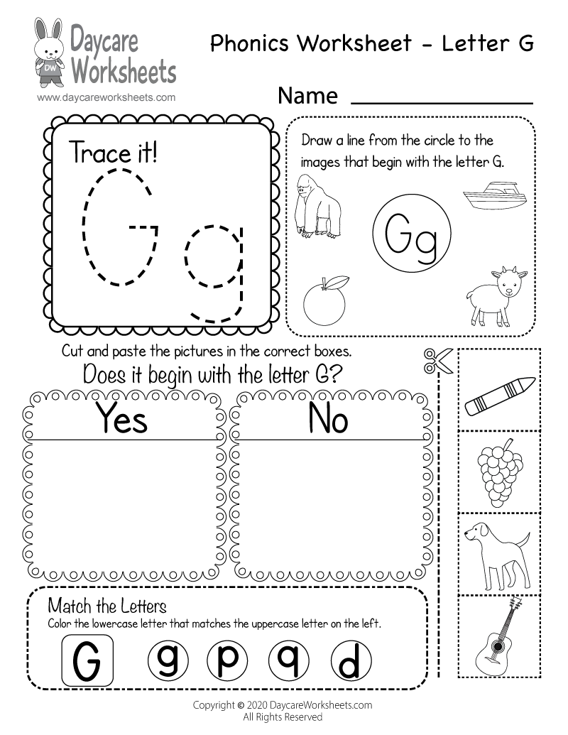Free Letter G Phonics Worksheet For Preschool Beginning Sounds