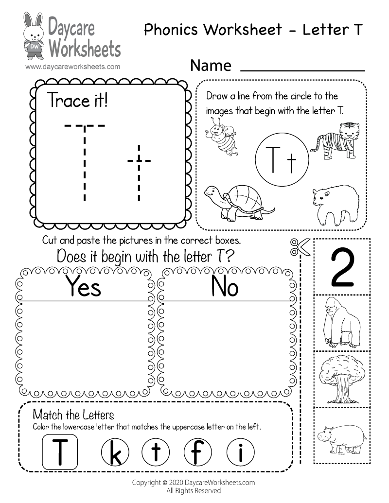 Free Letter T Phonics Worksheet Beginning Sounds