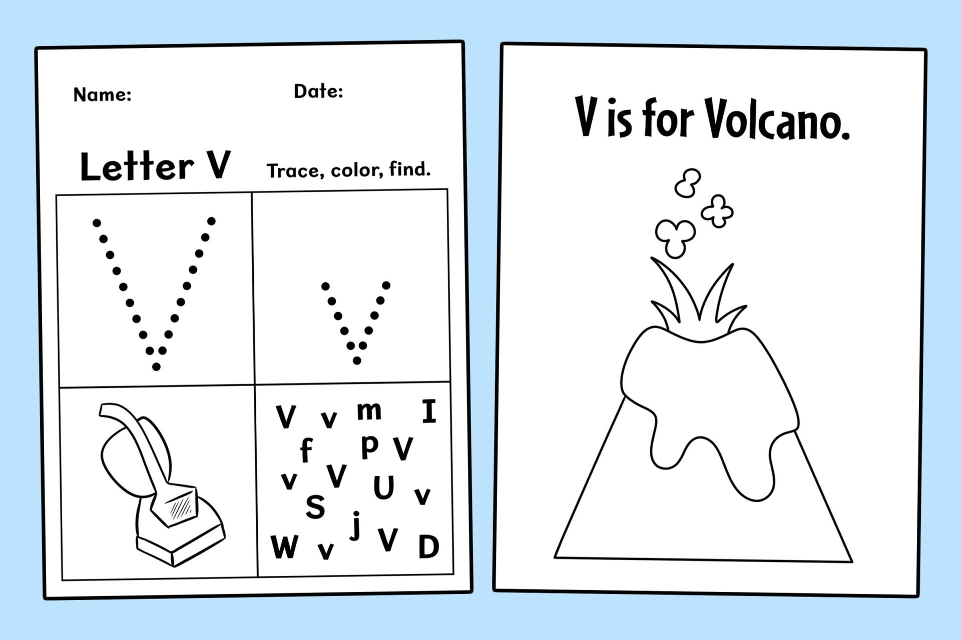 kindergarten letter v worksheets