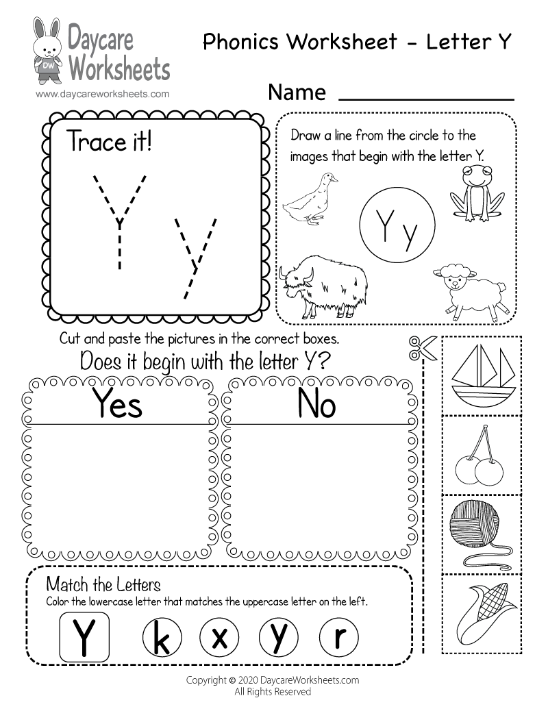 letter y kindergarten worksheets