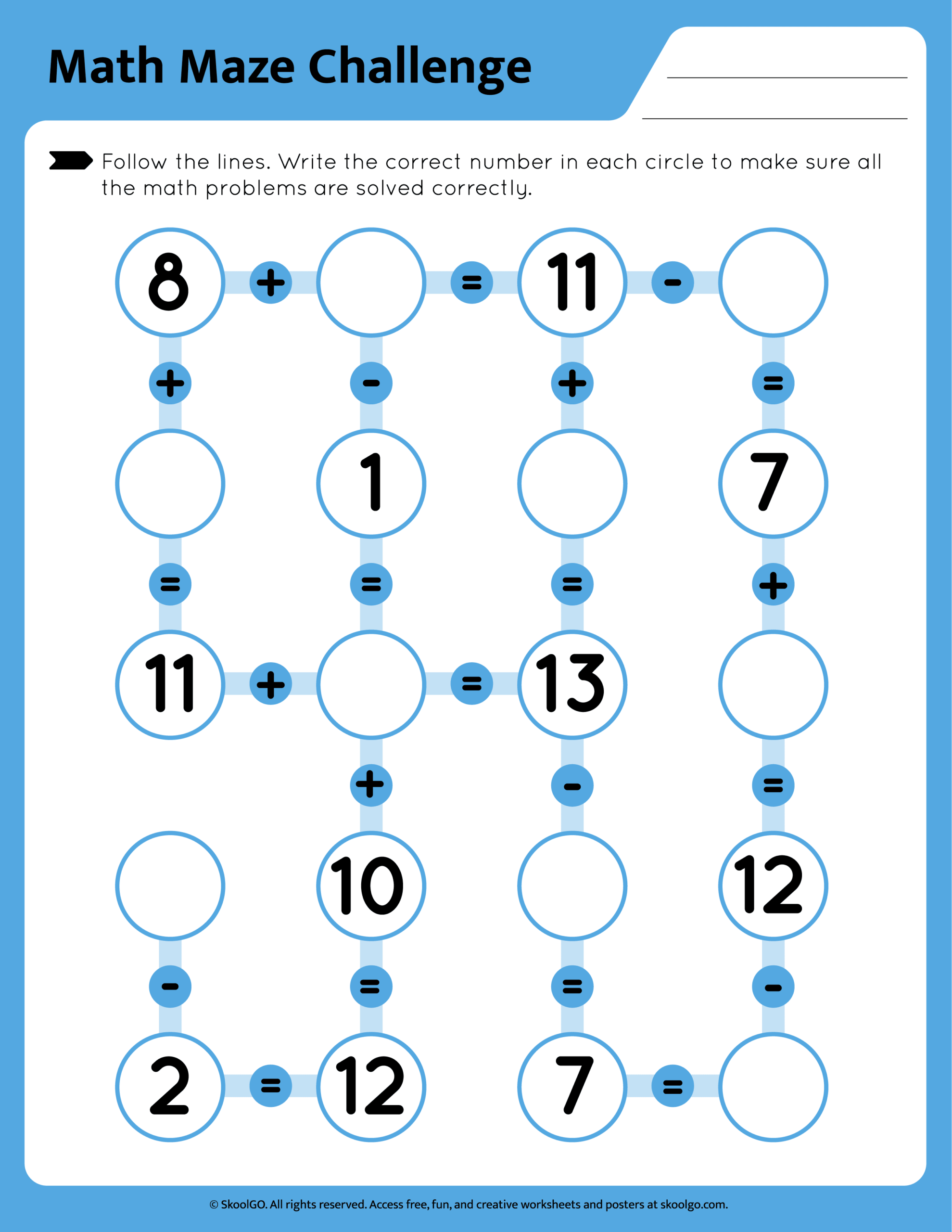 Free Math Maze Challenge Worksheet For Grades 1 3