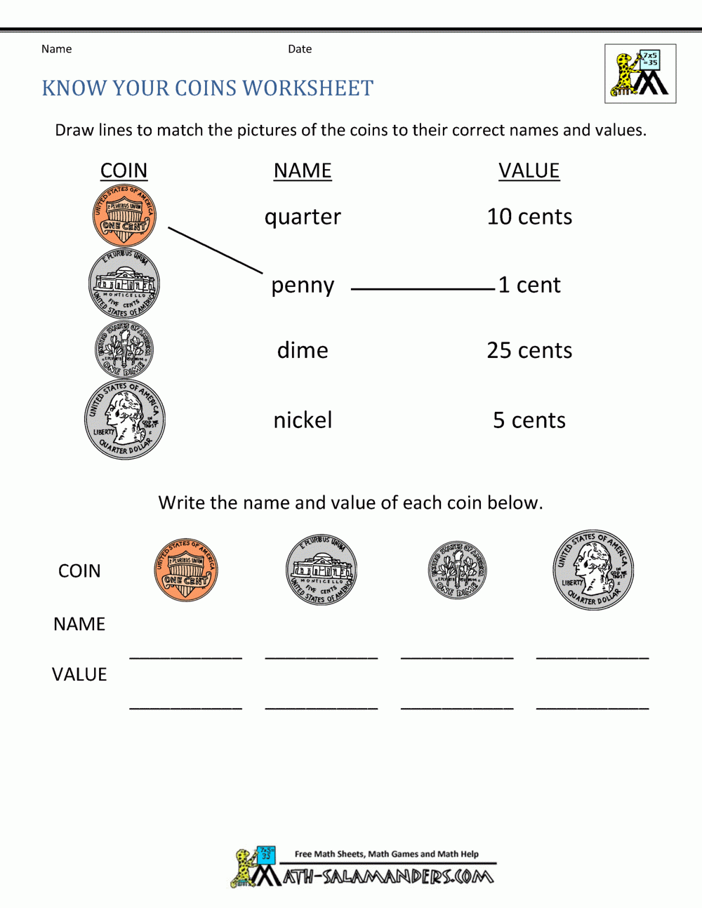 currency worksheets kindergarten