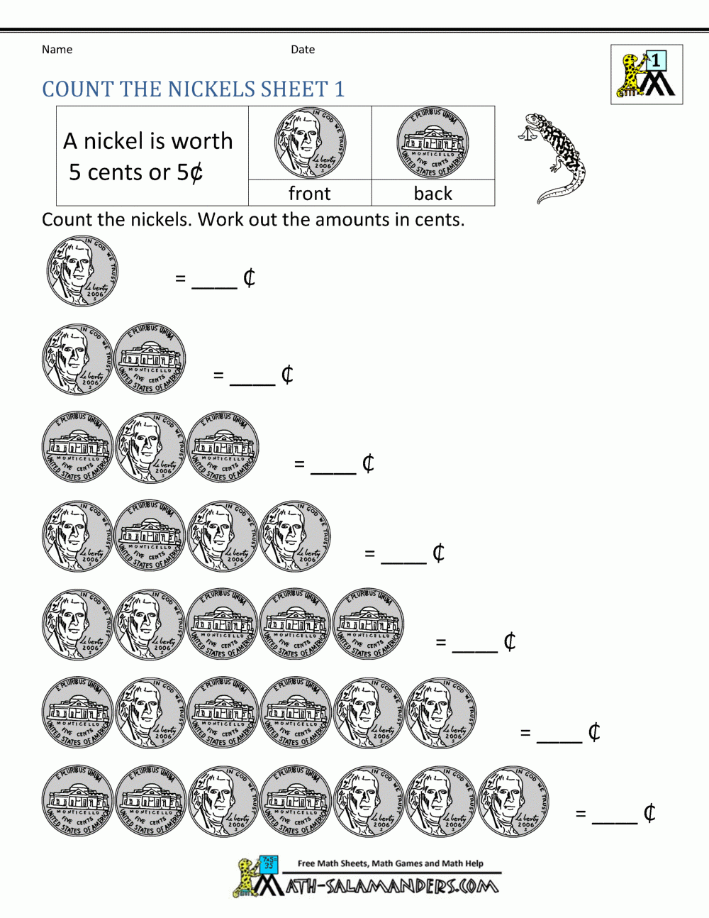 coin worksheets for kindergarten