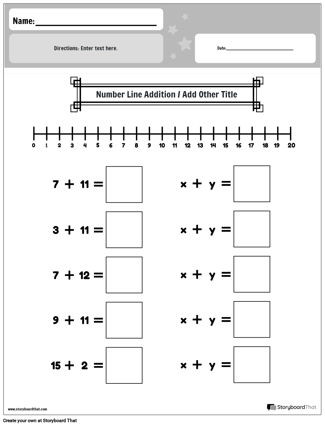 Free Math Number Line Worksheets Storyboard That
