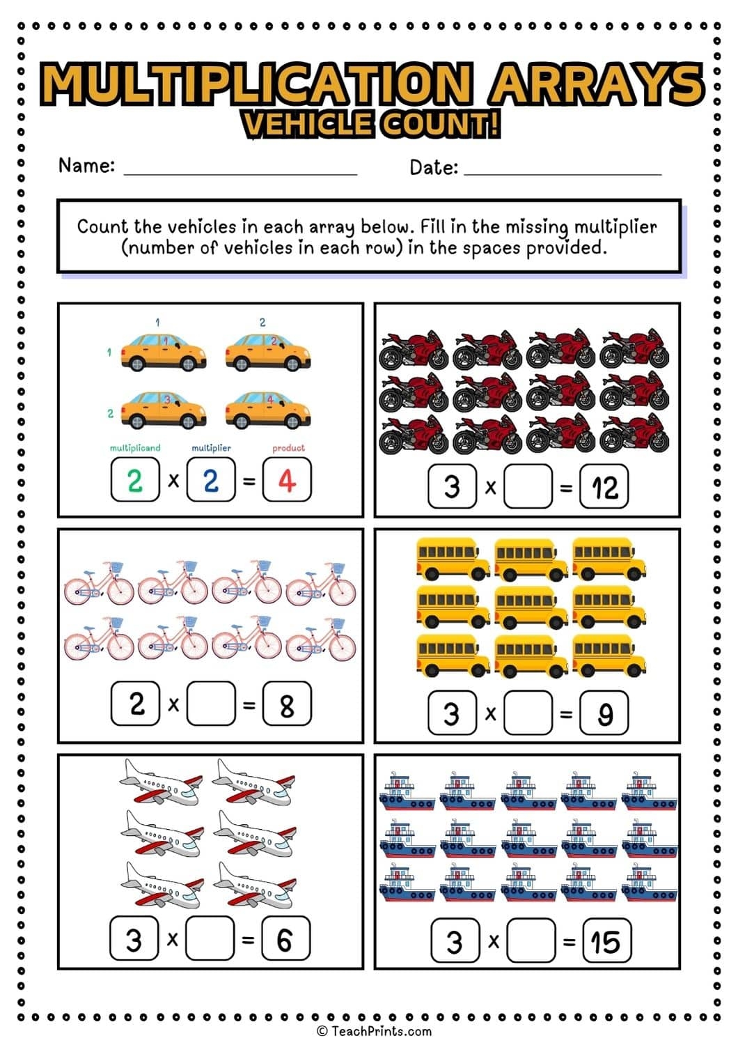 Free Multiplication Arrays Worksheets Teach Prints