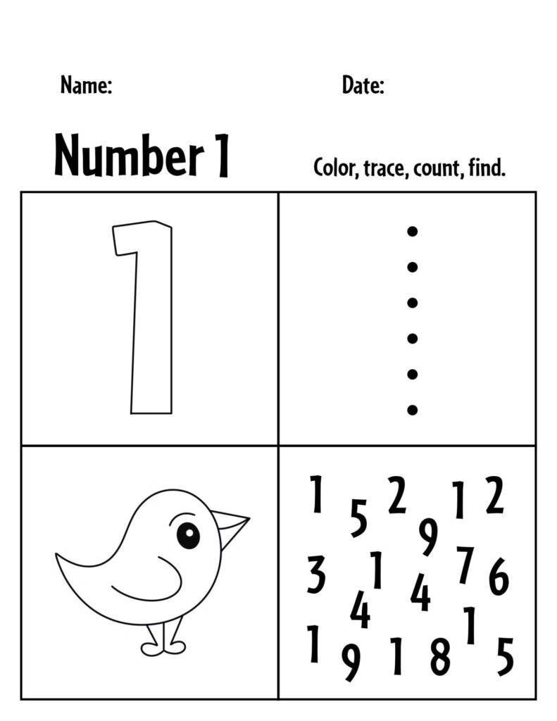 number 1 preschool worksheet