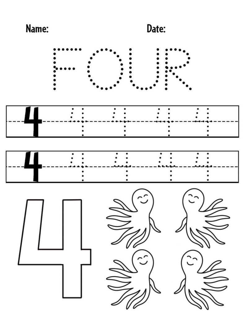 FREE Number 4 Worksheets For Preschool The Hollydog Blog