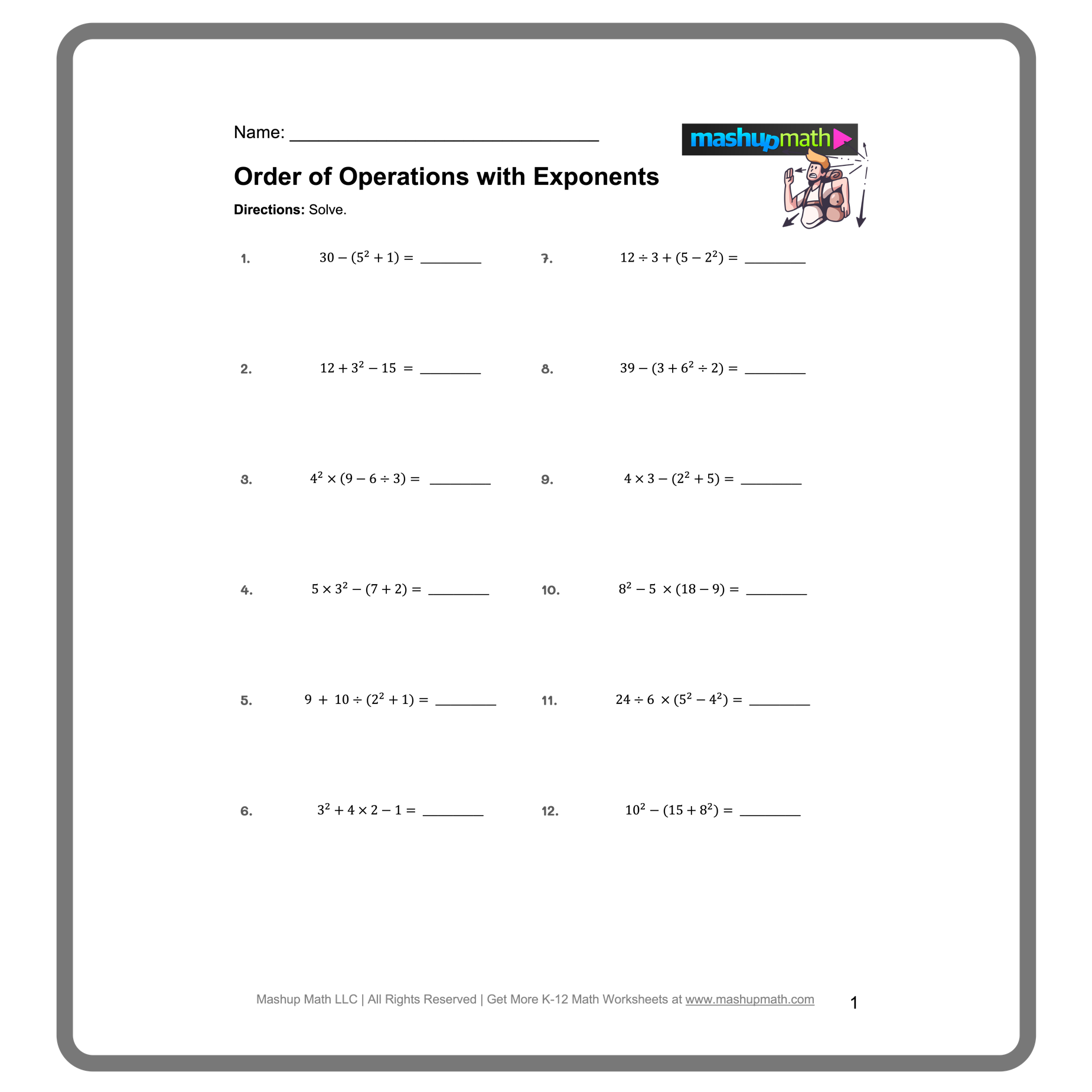 math worksheets order of operations