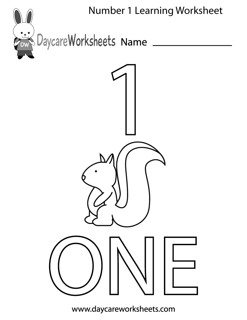 number 1 worksheet for preschool