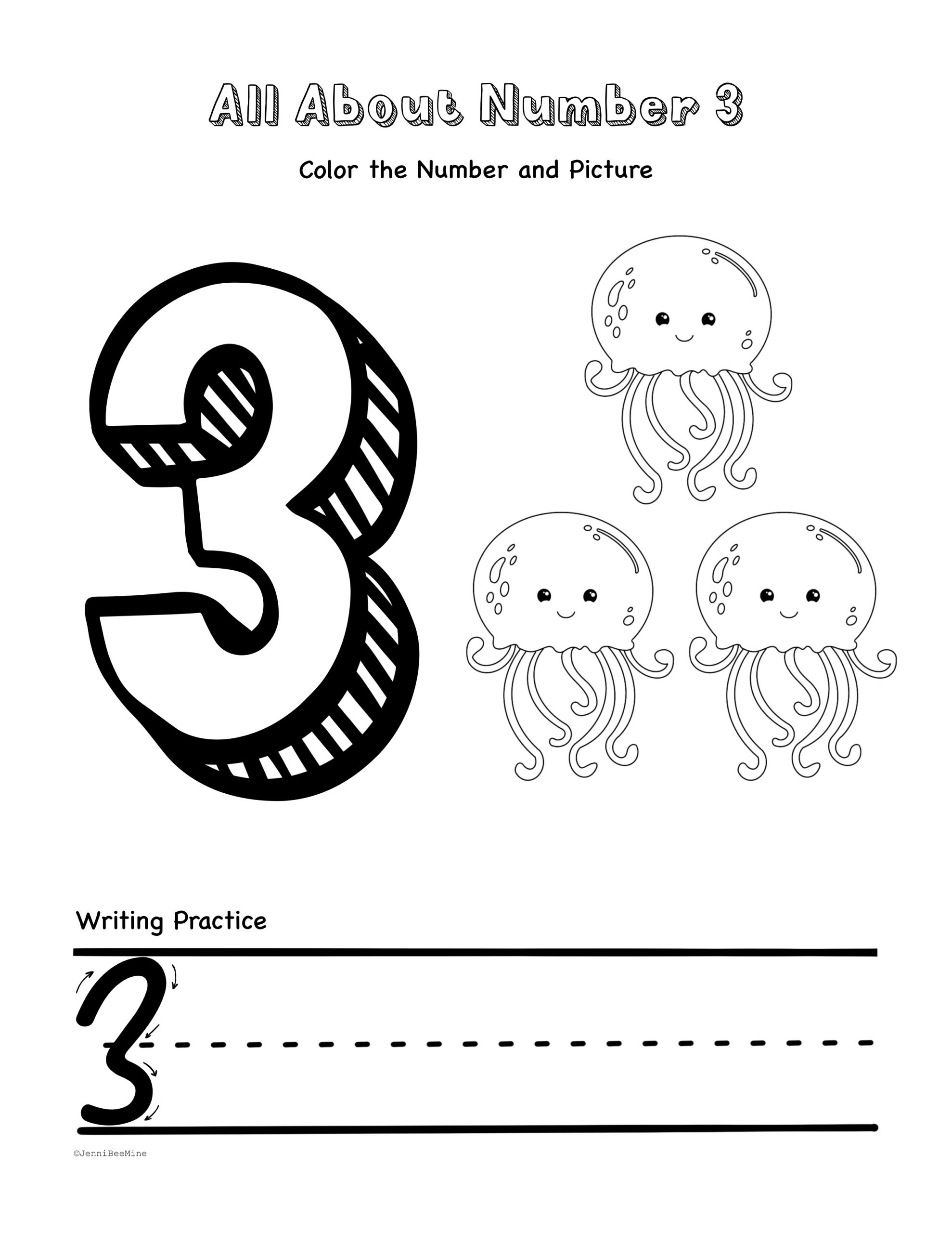 number three worksheet preschool