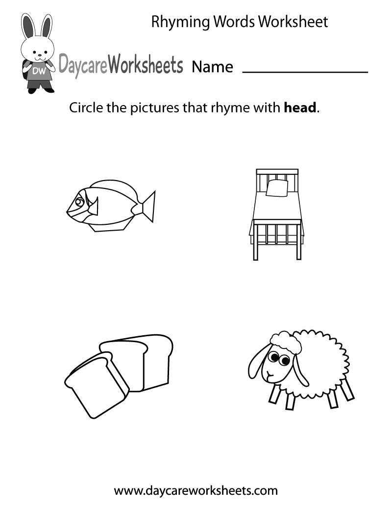 Free Preschool Rhyming Practice Worksheet