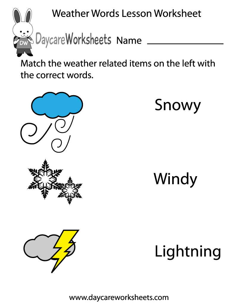 Free Preschool Weather Words Lesson Worksheet Free Preschool Weather Words Lesson Worksheet