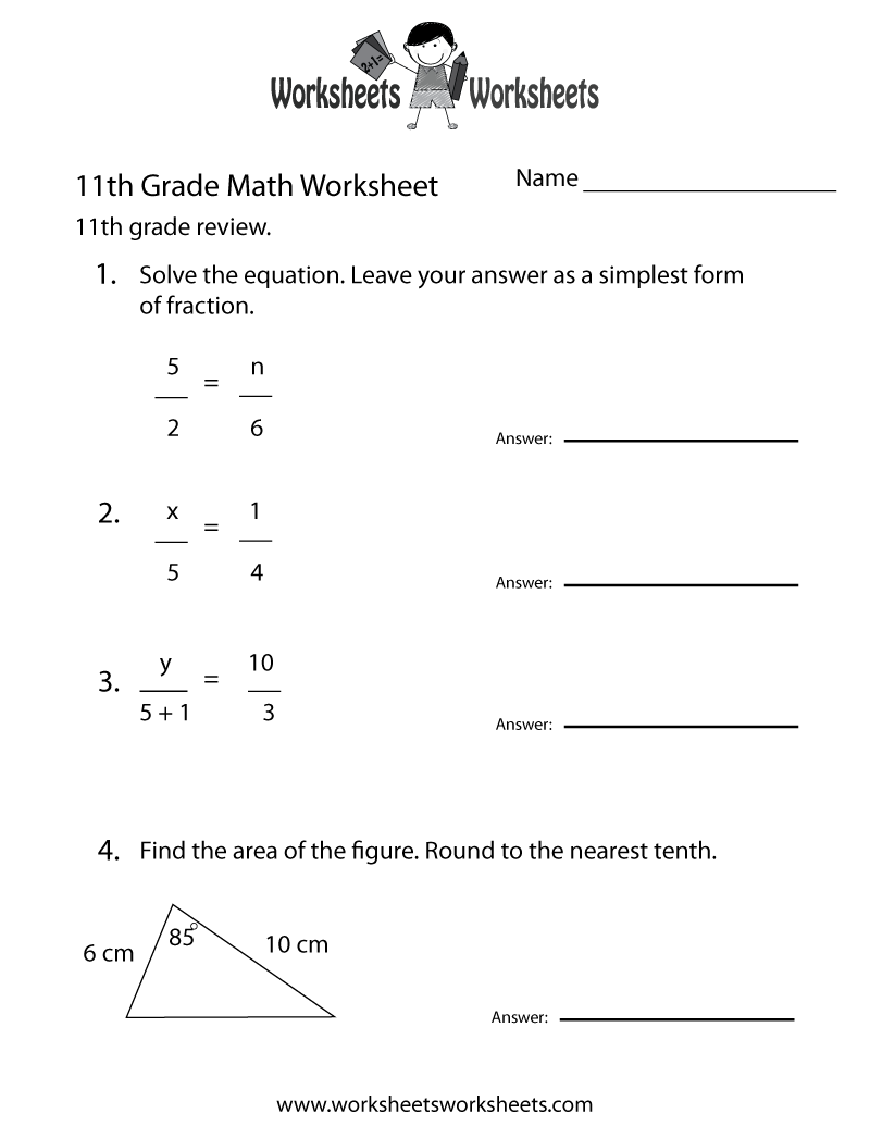 Free Printable 11th Grade Math Review Worksheet Free Printable 11th Grade Math Review Worksheet