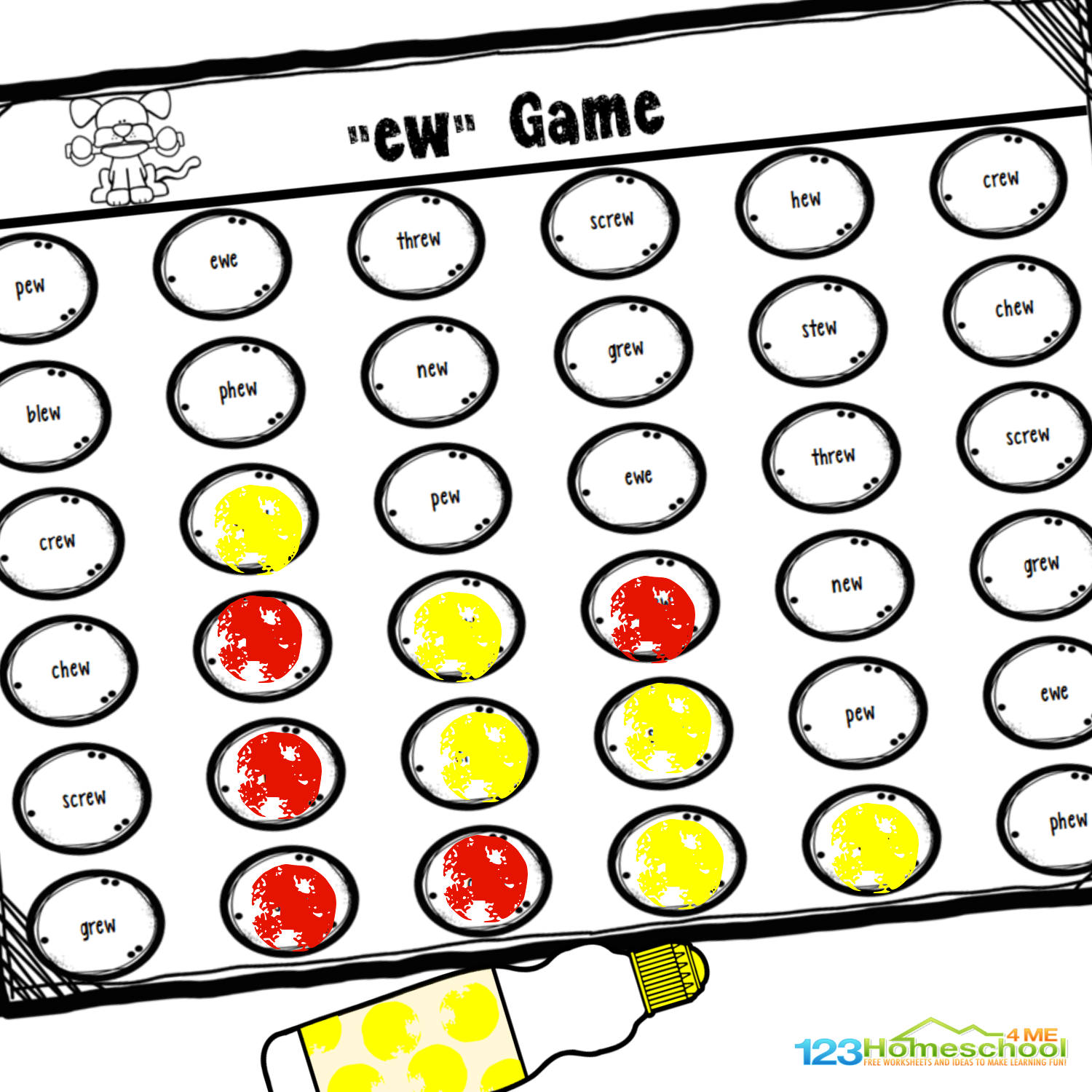 FREE Printable 5 in a Row EW Sound Words Phonics Game FREE Printable 5 in a Row EW Sound Words Phonics Game