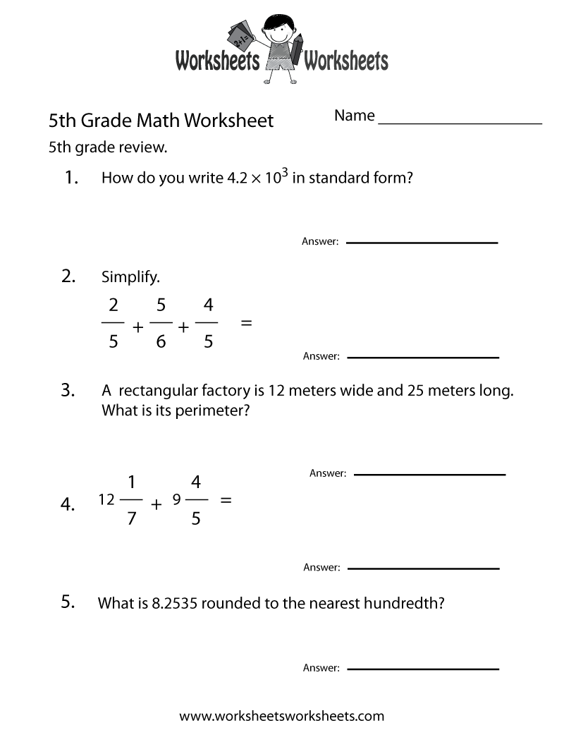 math worksheets for 5th graders