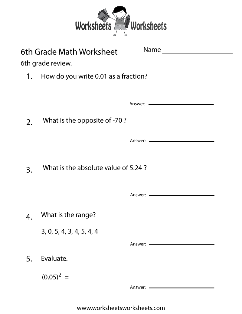 6th grade math review worksheets