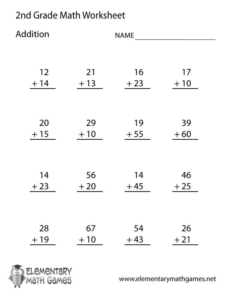 math worksheet for second graders