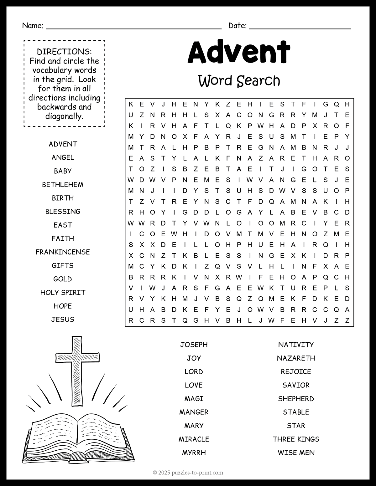Free Printable Advent Word Search