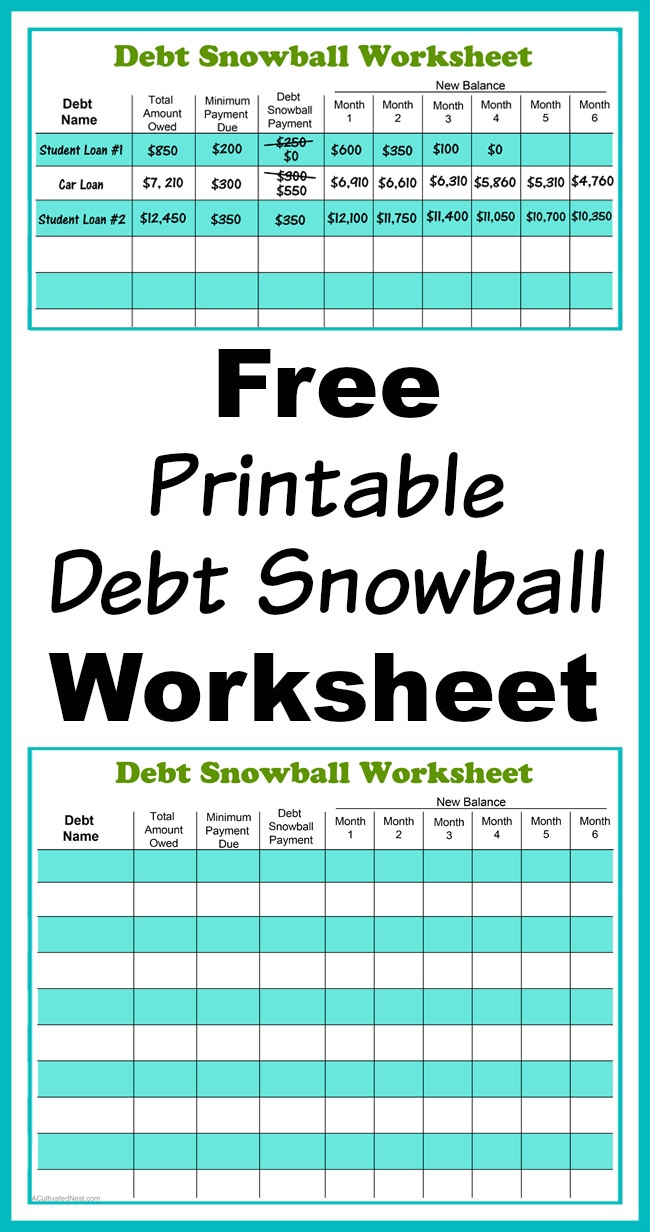 free printable debt snowball worksheet