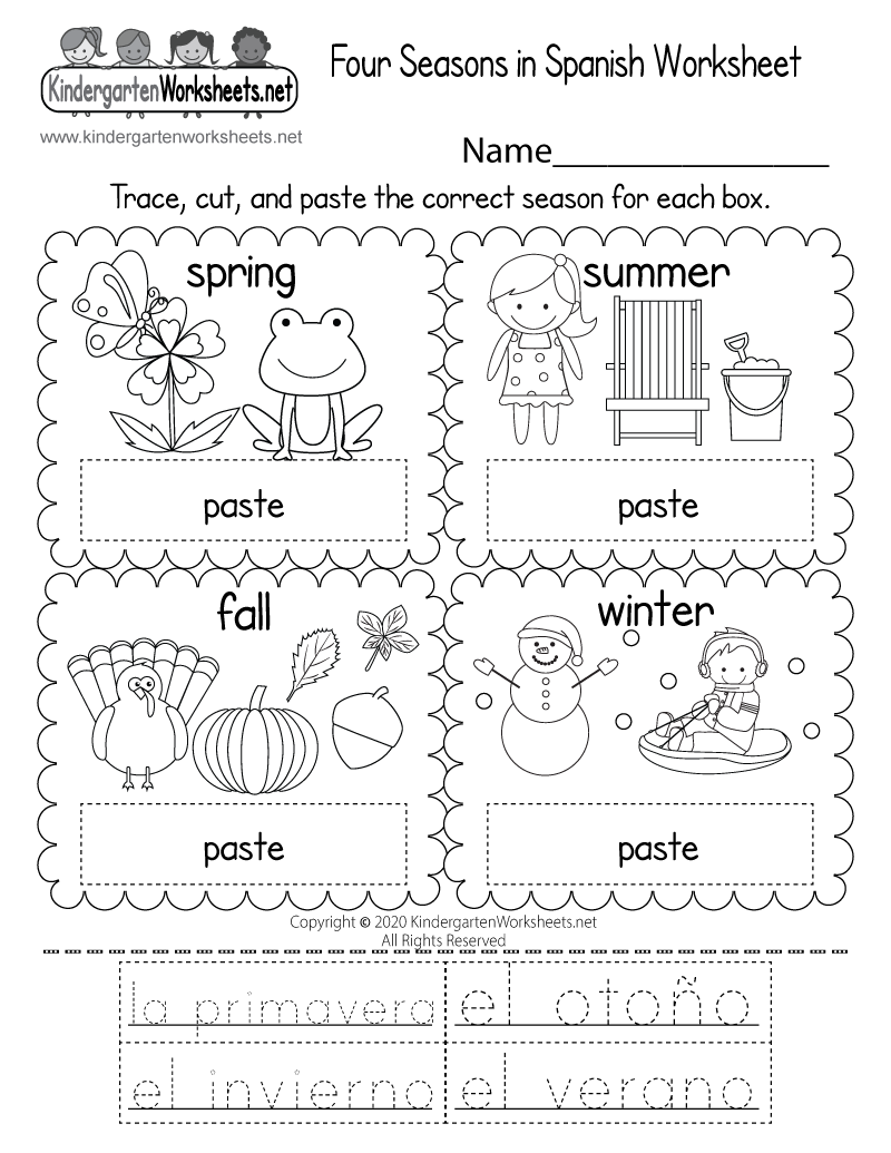 Free Printable Four Seasons In Spanish Worksheet