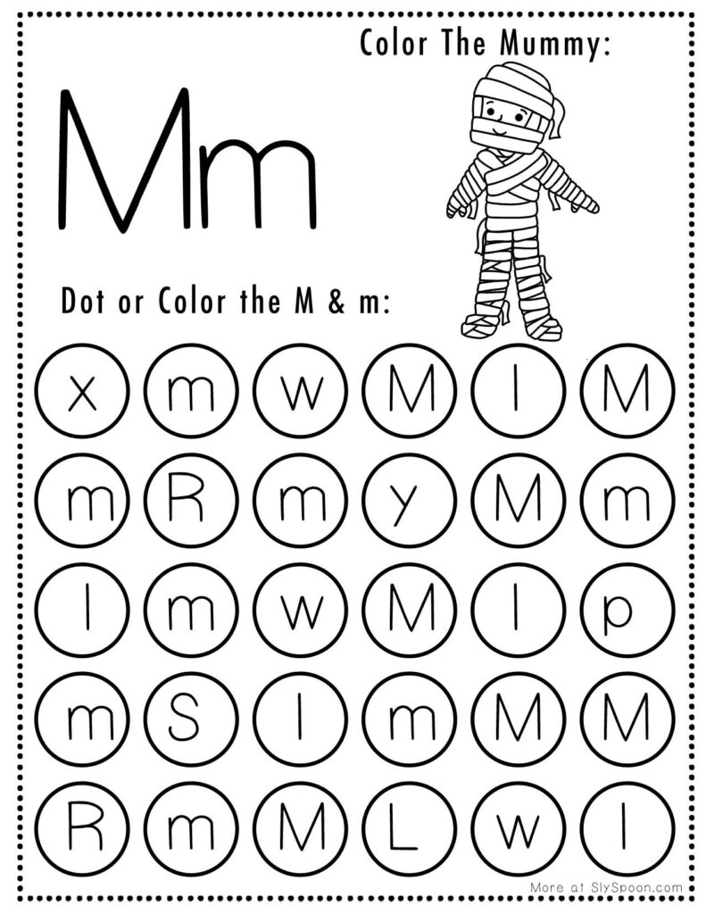 Free Printable Halloween Themed Letter M Dot Marker Activity Worksheets Sly Spoon