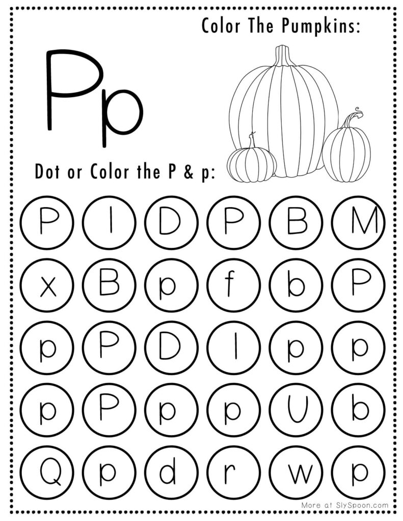 Free Printable Halloween Themed Letter P Dot Marker Activity Worksheets Sly Spoon