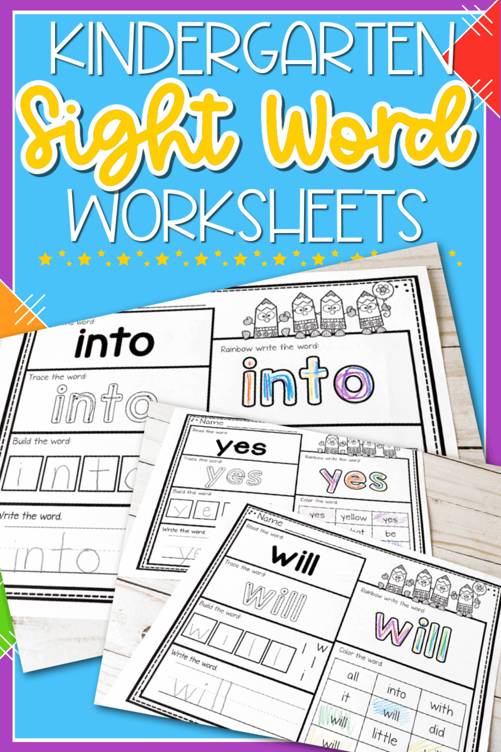 sight word worksheets for kindergarten