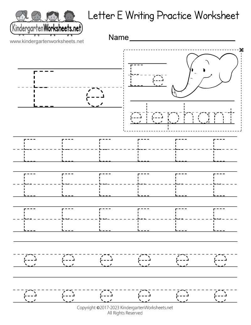 kindergarten letter e worksheets