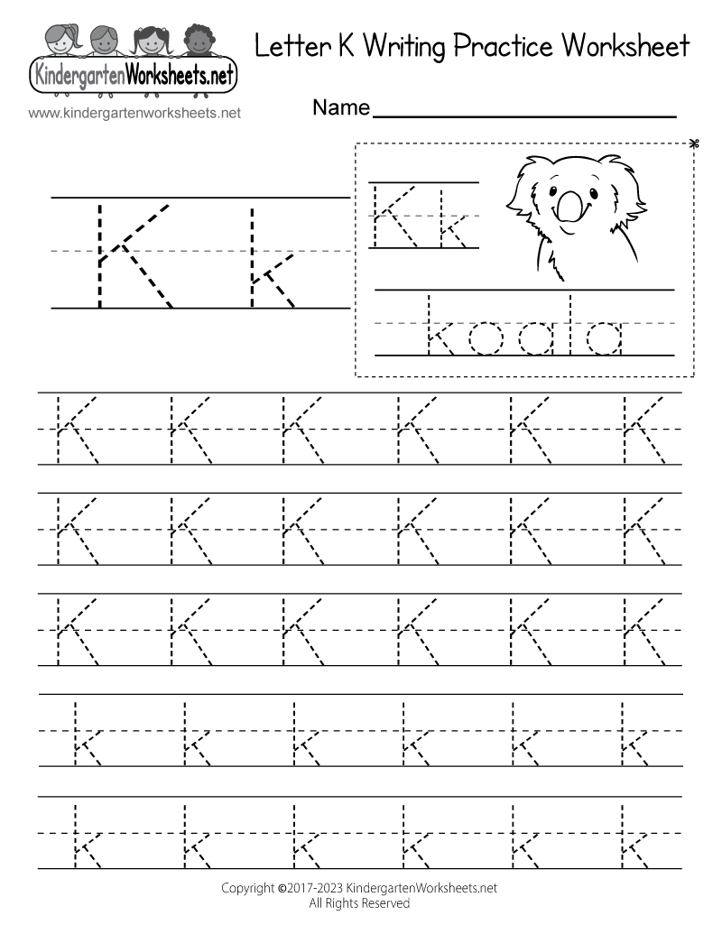 printable writing kindergarten worksheets