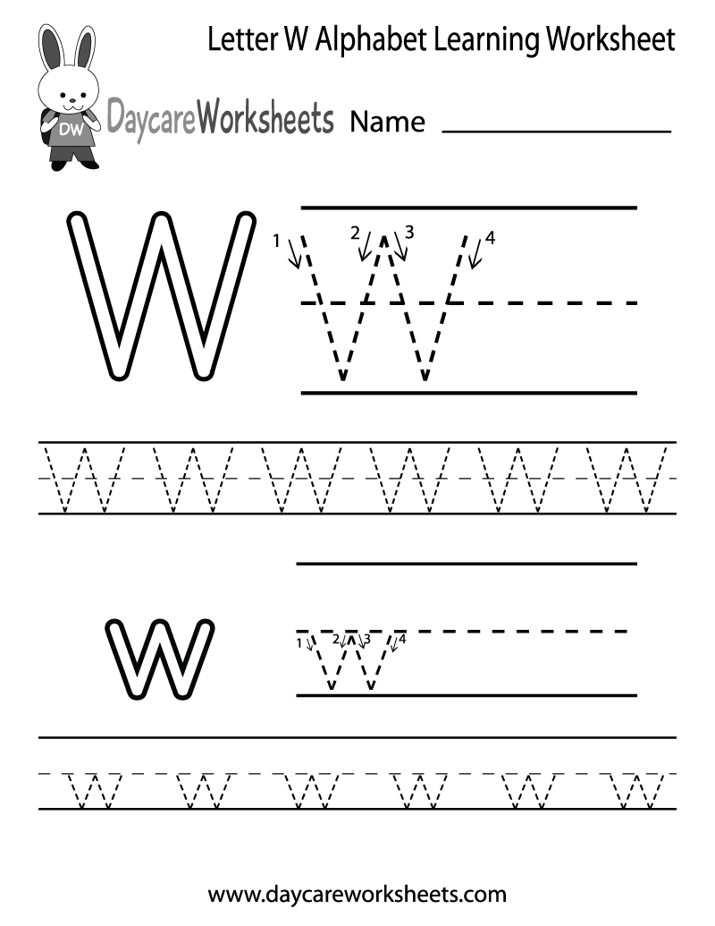 Free Printable Letter W Alphabet Learning Worksheet For Preschool