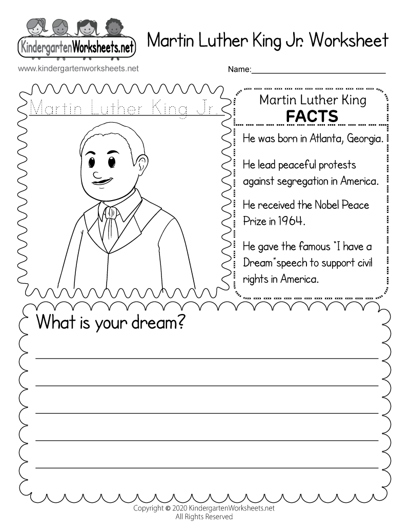 Free Printable Martin Luther King Jr Worksheet