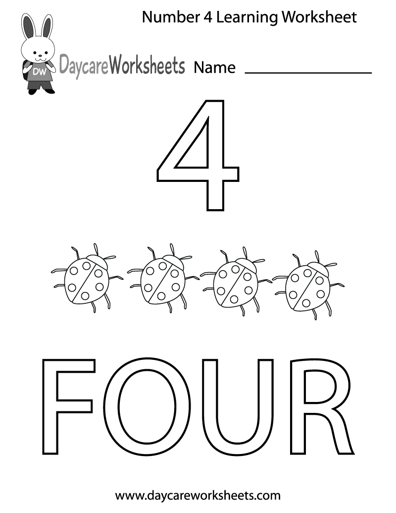 Free Printable Number Four Learning Worksheet For Preschool