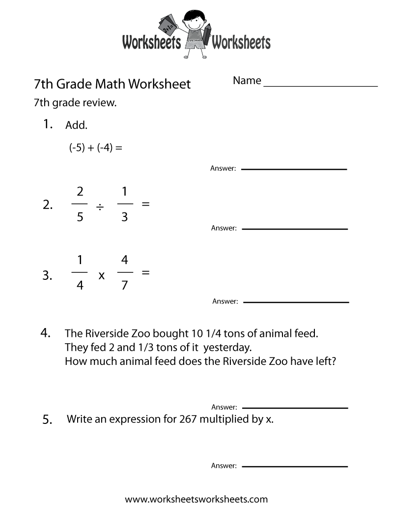 7th grade math review worksheets