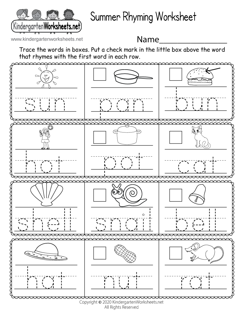 Free Printable Summer Rhyming Worksheet