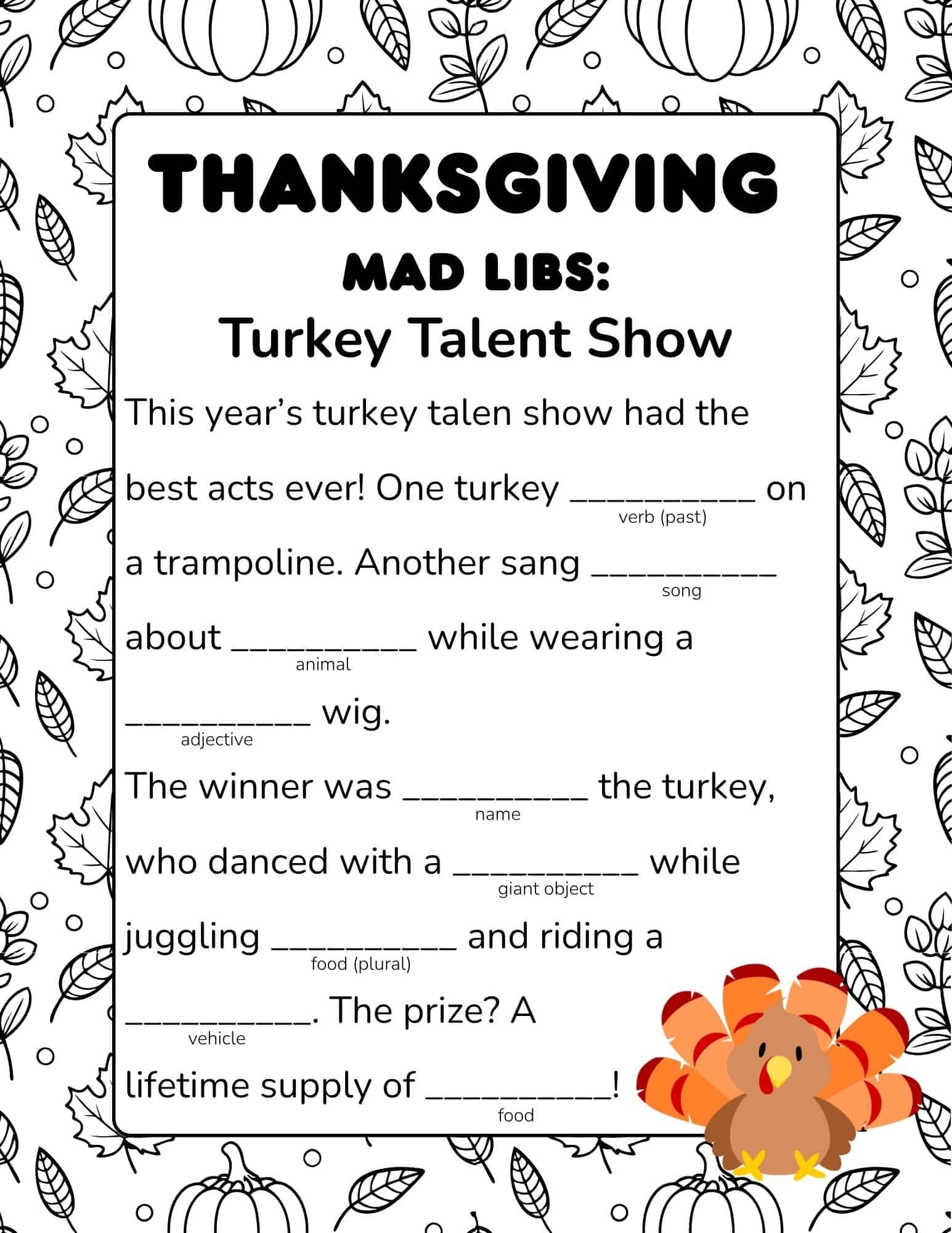 Free Printable Thanksgiving Mad Libs For Kids